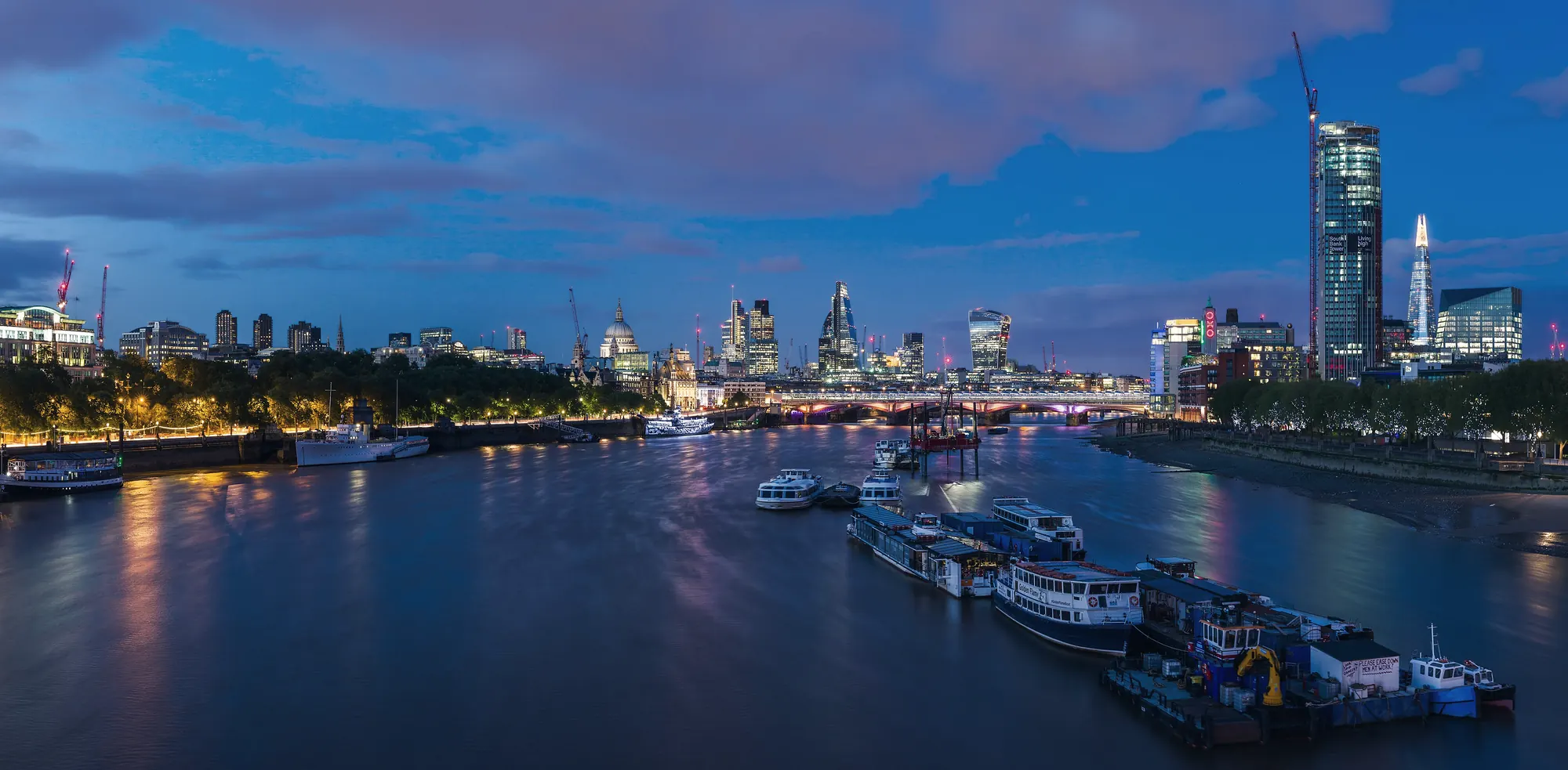 The London skyline from Waterloo Bridge at dusk